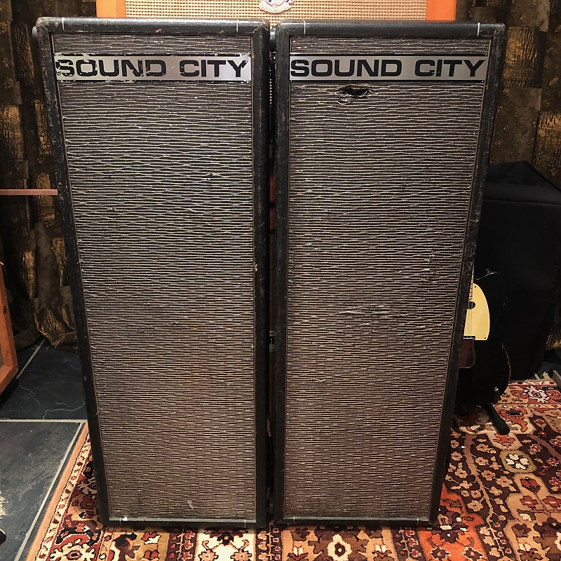 Vintage 1960s Sound City Pair 4x10 PA40 Dallas Arbiter Guitar Cabinets w/ Fane image 1