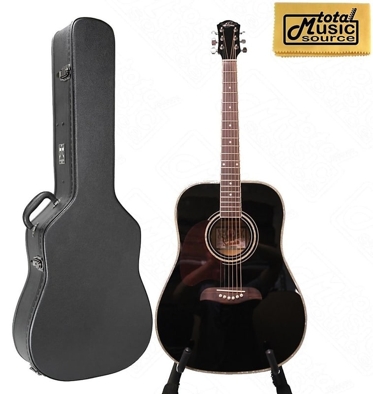 Oscar Schmidt OG2 Left Hand Dreadnought Acoustic Guitar Black w/Hard Case OG2BLH CASE image 1