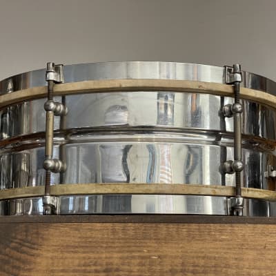 1920's Leedy Utility 5x14 Nickel Over Brass Snare Drum NOB image 4