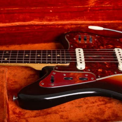 Fender  Jaguar Solid Body Electric Guitar (1962), ser. #91240, original brown tolex hard shell case. image 14