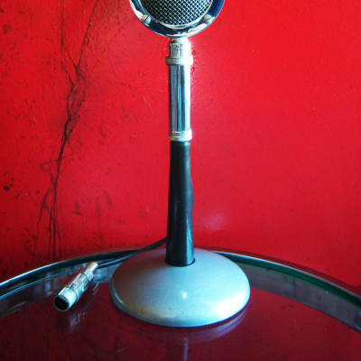 Vintage RARE 1950's Astatic D-104 crystal "Lollipop" microphone Chrome w period Astatic E6G desk stand image 1
