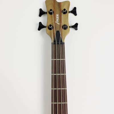 Haze 3213N 4-String Neck-Thru Electric Bass Guitar,Natural,w/Pre-Amp.+Free Bag image 8