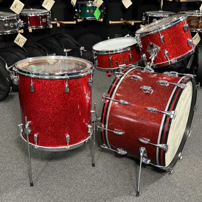 RARE 1958 Slingerland Radio King 13/16/22 Drum Kit Set in Red Glass Glitter w/ Matching Snare Drum image 7