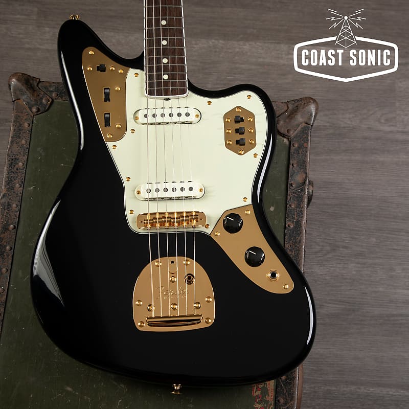 2022 Fender Japan FSR Jaguar *rare black & Gold with painted headstock &  binding | Reverb