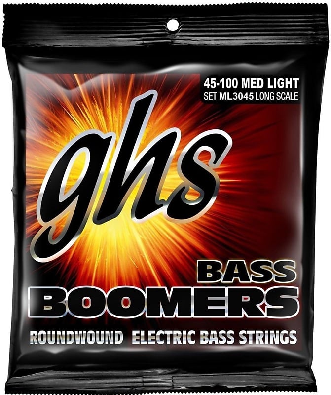 1 Set GHS ML3045 Bass Boomers Long-Scale Electric Bass Strings - Medium Light  (45-100) image 1