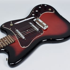 1960's Silvertone 1452 Danelectro Redburst Lipstick Pickup Electric Guitar image 6
