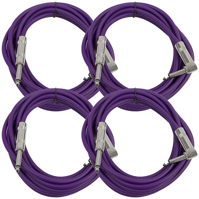 4 Pack - 10' Purple Guitar Cable TS 1/4" to Right Angle - Instrument Cord image 1