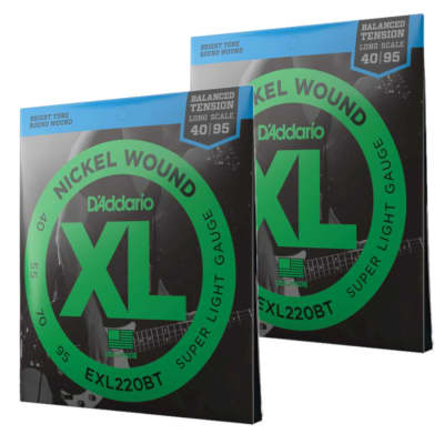 2PK D'Addario EXL220BT Nickel Wound Balanced Tension Super Light Electric Bass Strings (40-95) for sale