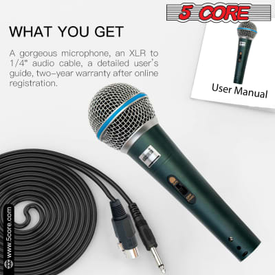 5 Core Professional Dynamic Microphone PAIR Cardiod Unidirectional Handheld Mic Karaoke Singing Wired Microphones with Detachable XLR Cable, Mic Clip, Carry Bag  BETA 2PCS image 6