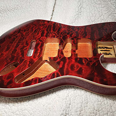 USA made,Double bound Alder body in Dark Cherry Clouds with 5A quilt maple top.Made for a Strat body# RCS-1. Free pick guard while supplies last. image 4