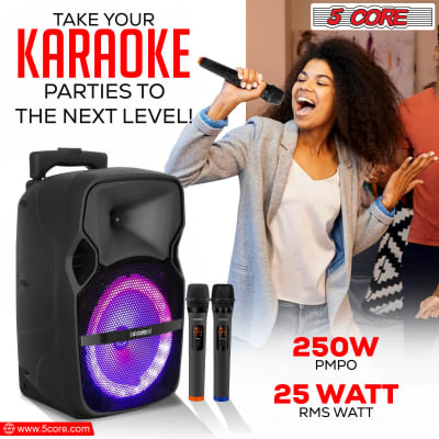 5 Core DJ speakers 8" Rechargeable Powered PA system 250W Loud Speaker Bluetooth USB SD Card AUX MP3 FM LED Ring - ACTIVE HOME 8 2-MIC image 12