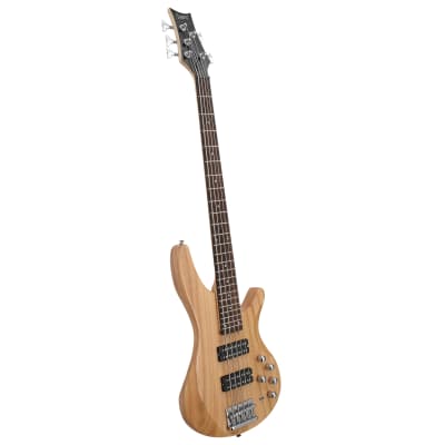 Glarry 44 Inch GIB 5 String H-H Pickup Laurel Wood Fingerboard Electric Bass Guitar with Bag and other Accessories 2020s - Burlywood image 11