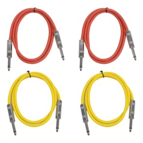 Seismic Audio SASTSX-2-2RED2YELLOW 1/4" TS Male to 1/4" TS Male Patch Cables - 2' (4-Pack)