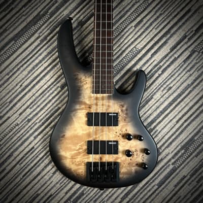 LTD (ESP) D-4 4-String Bass, Black Natural Burst Satin, Burled Poplar image 1