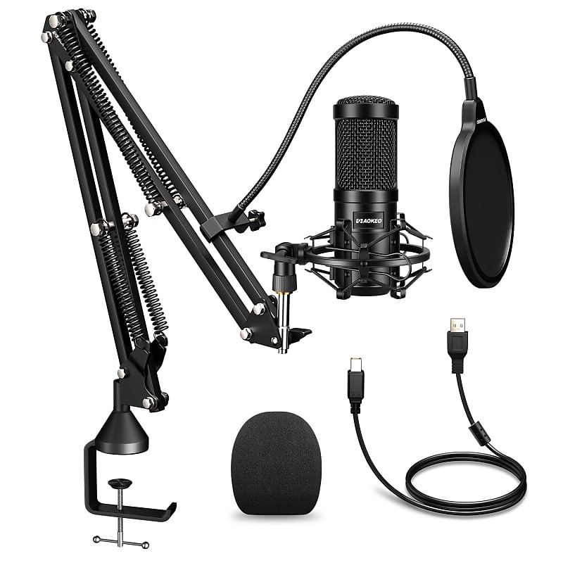 USB Condenser Microphone, Plug & Play Professional Cardioid Studio Mic Kit  Shock Mount,Pop Filter and Adjustable Boom Arm for Recording Gaming