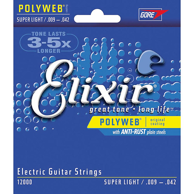 Elixir 12000 Polyweb Nickel Plated Steel Electric Guitar Strings - Super Light (9-42) image 1