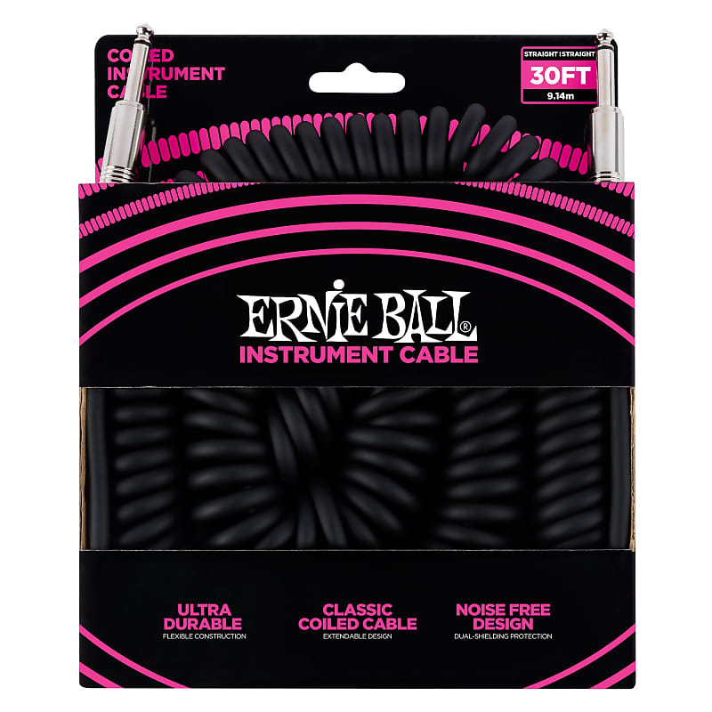 Ernie Ball 6044 Ultraflex 30' Coiled Straight/Straight Instrument Cable, Black image 1