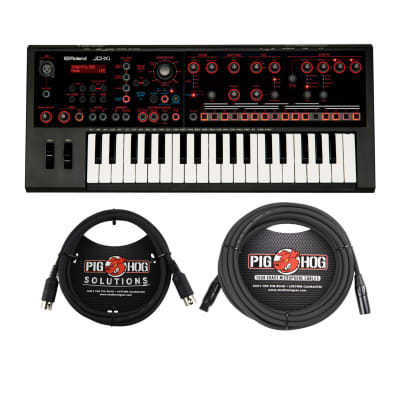 Roland JD-XI 37-Key Interactive Analog/Digital Crossover Synthesizer (Black) with MIDI Cables and XLR Cable (4 Items)