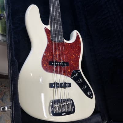 G&L JB USA 4 String Bass Build To Order 2022 - Vintage White Fretless Ebony Ghost Striped Fretboard & Hard Case image 1