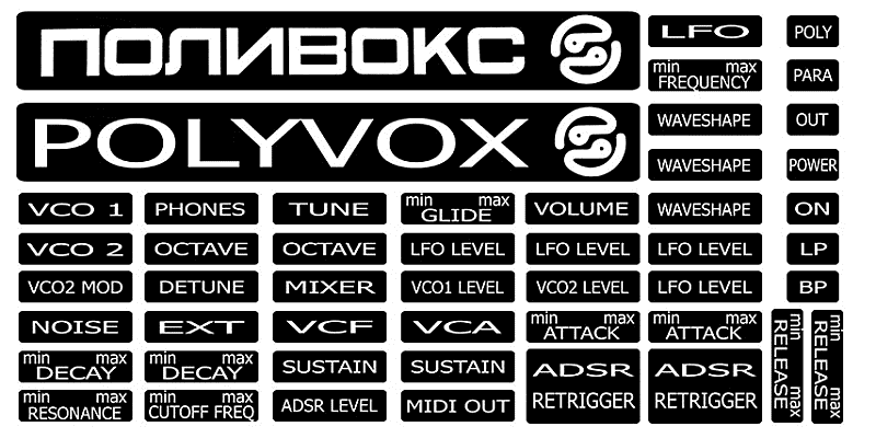 Stickers for the synthesizer "POLIVOKS" in English. image 1