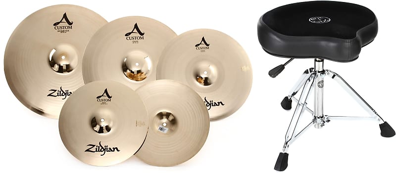 Zildjian A Custom Cymbal Set - 14-  16-  18-  and 20-inch  Bundle with Roc-N-Soc Nitro Gas Drum Throne - Black image 1