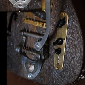 Postal Handmade Crossroads Barnwood Guitar Old Pine Body F Hole Vintage Vibrato Fender US Pickups image 4