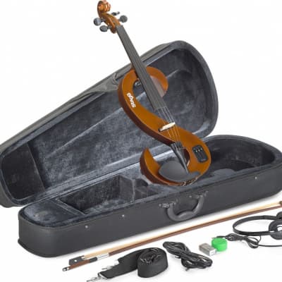 4/4 electric violin set with S-shaped violinburst-coloured electric violin, soft case and headphones image 1