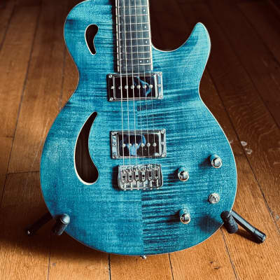 Breathtaking! A unique 24-fret, featherweight (2.4 kg), neckthrough T-style handmade "Nina" guitar, a design-awarded semi-hollow model by french luthier De Leeuw for sale