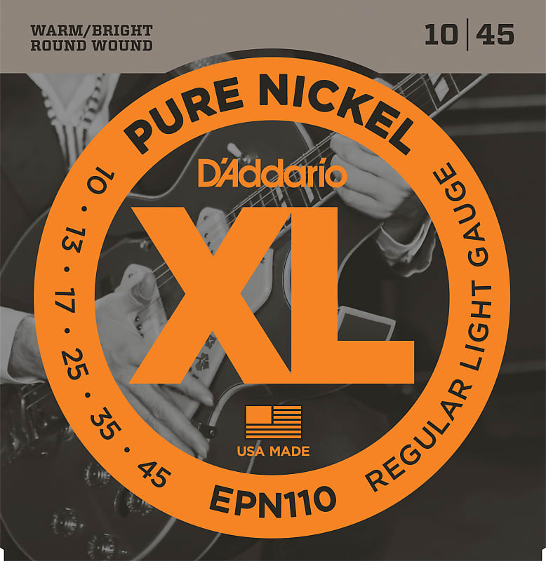 D'Addario EPN110 Pure Nickel Electric Guitar Strings, Regular Light, 10-45 image 1