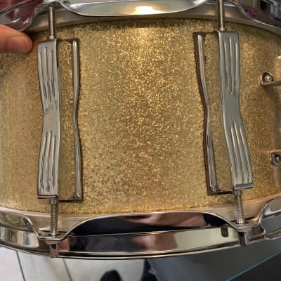 90s Ludwig 6.5 Classic maple snare drum Gold sparkle image 4