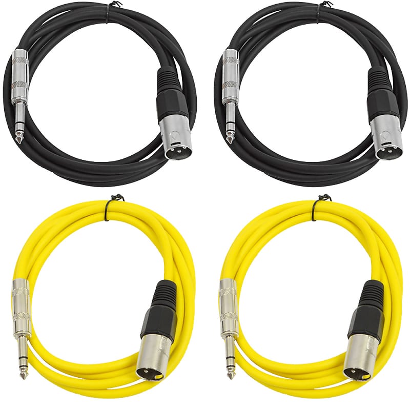 4 Pack of 1/4 Inch to XLR Male Patch Cables 6 Foot Extension Cords Jumper - Black and Yellow image 1