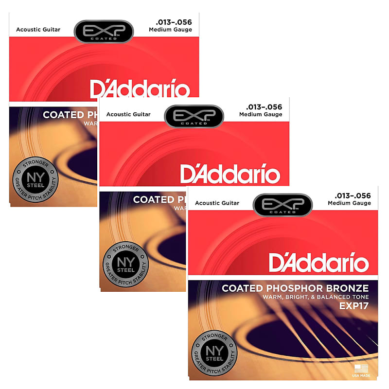 3 Sets of D'Addario EXP17 Coated Phosphor Bronze Medium Reverb