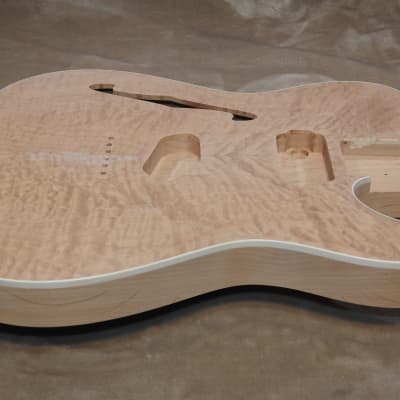 Unfinished Telecaster Body Semi-Hollow W/F-Hole Book Matched Figured Quilt Maple Top 2 Piece Premium Alder Back White Binding Chambered Very Light 2lbs 12.5oz! image 12