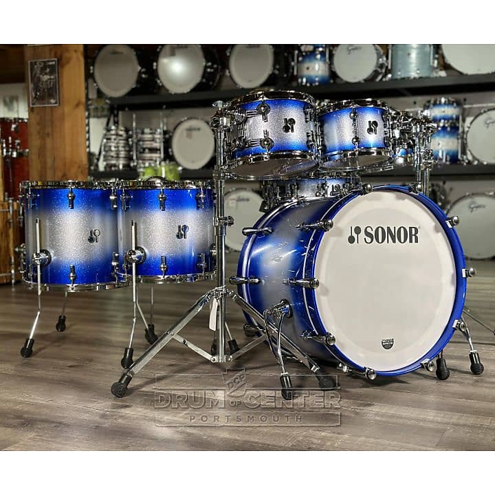 Sonor SQ2 Beech 7pc Drum Set Blue Silver Sparkle Burst Gloss | Reverb