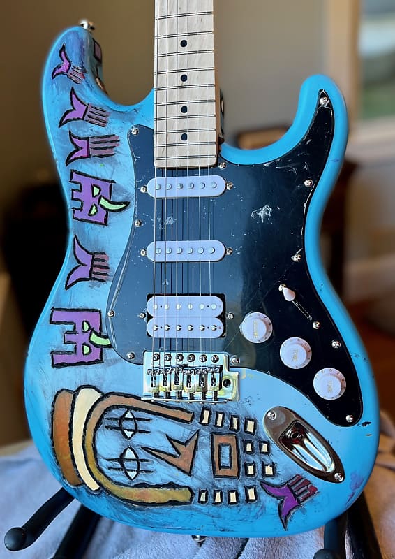 IYG Tribal Axe Custom Stratocaster-style Sky, living art, | Reverb