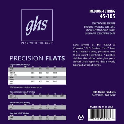 1 Set GHS Bass Guitar Strings M3050  4-String Precision Flats, Stainless Steel Flat Wound , 45-105 image 2
