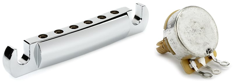 Gibson Accessories Stop Bar Tailpiece with Studs & Inserts - Chrome  Bundle with Gibson Accessories 500k ohm Audio Taper Potentiometer - Short Shaft image 1