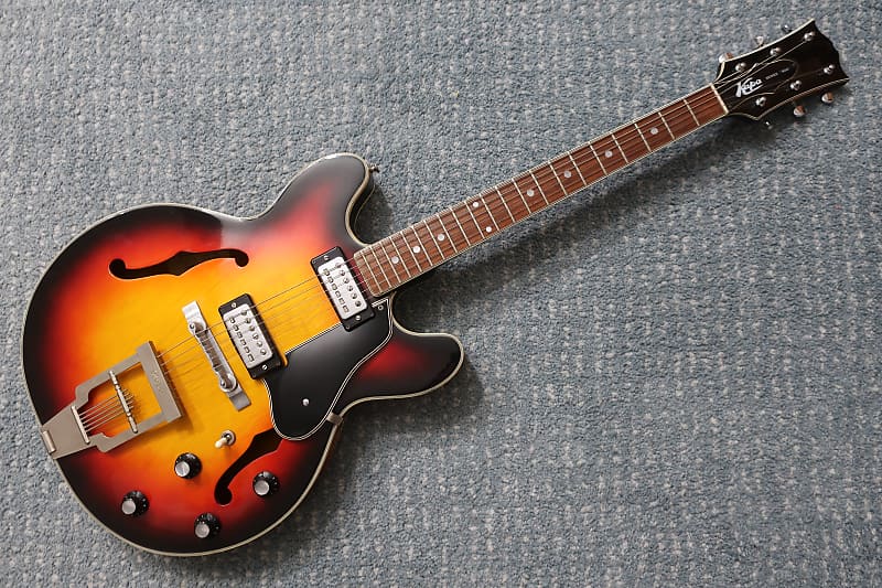 Vintage 1960s Kappa Continental Hollow Body Guitar Sunburst Finish Original No Case 335 Style Original Bigsby Bridge image 1