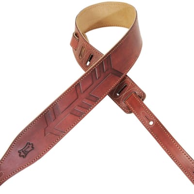 Levy's 2 1/2" Veg-tan Leather Guitar/Bass Strap w/ Hand Tooled Design - Burgundy image 2