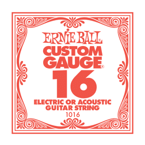 Ernie Ball P01016 .016 Plain Steel Electric/Acoustic Guitar Strings (6-Pack)