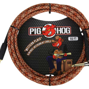 Pig Hog PCH10CPR 1/4" TS Right-Angle to Straight Instrument/Guitar Cable - 10'