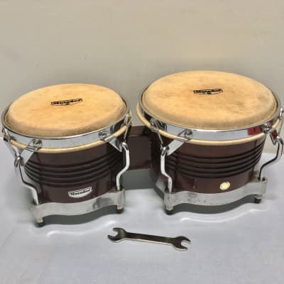 LP Latin Percussion Matador Bongos, Hand Crafted, Dark Wood stain. Includes tuning wrench image 1