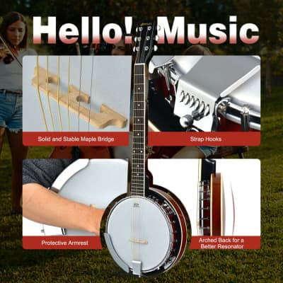 Sonart Full-Size 6-string 24 Bracket Professional Banjo Instrument 2023 image 7