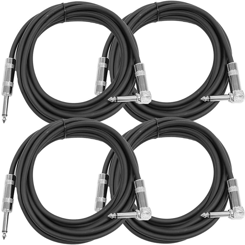 4 Pack - 10' Black Guitar Cable TS 1/4" to Right Angle - Instrument Cord image 1