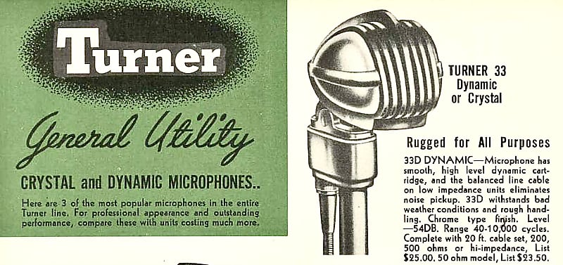 TURNER（ターナー）33D Microphone ダイナミックマイクロフォン Turner 33-D 1960's Dynamic microphone with stand. Works. #B