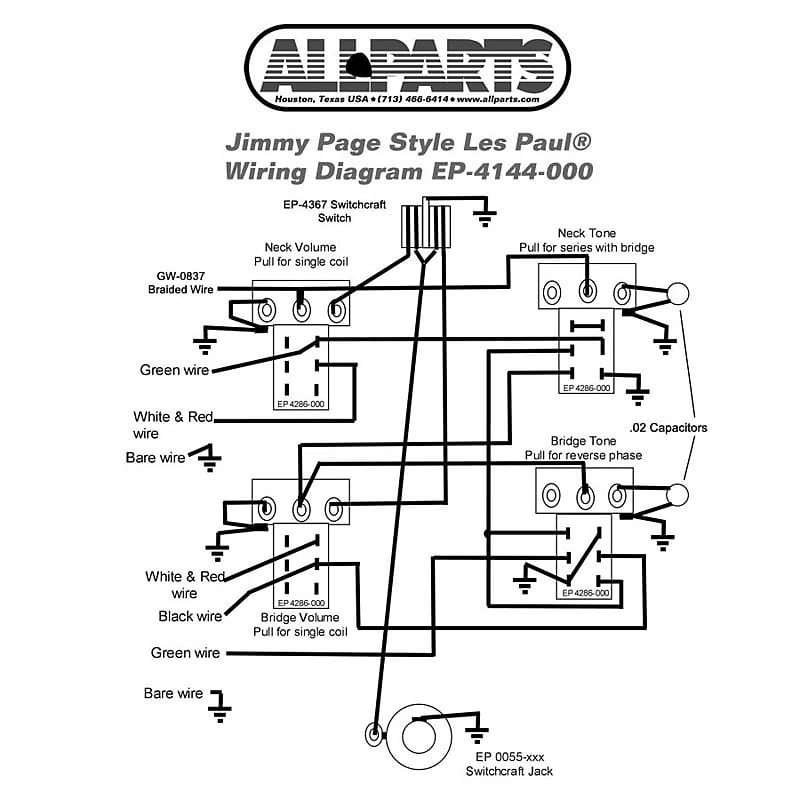 WIRING KIT-Gibson® JIMMY PAGE LES PAUL Complete with Schematic Diagram image 1