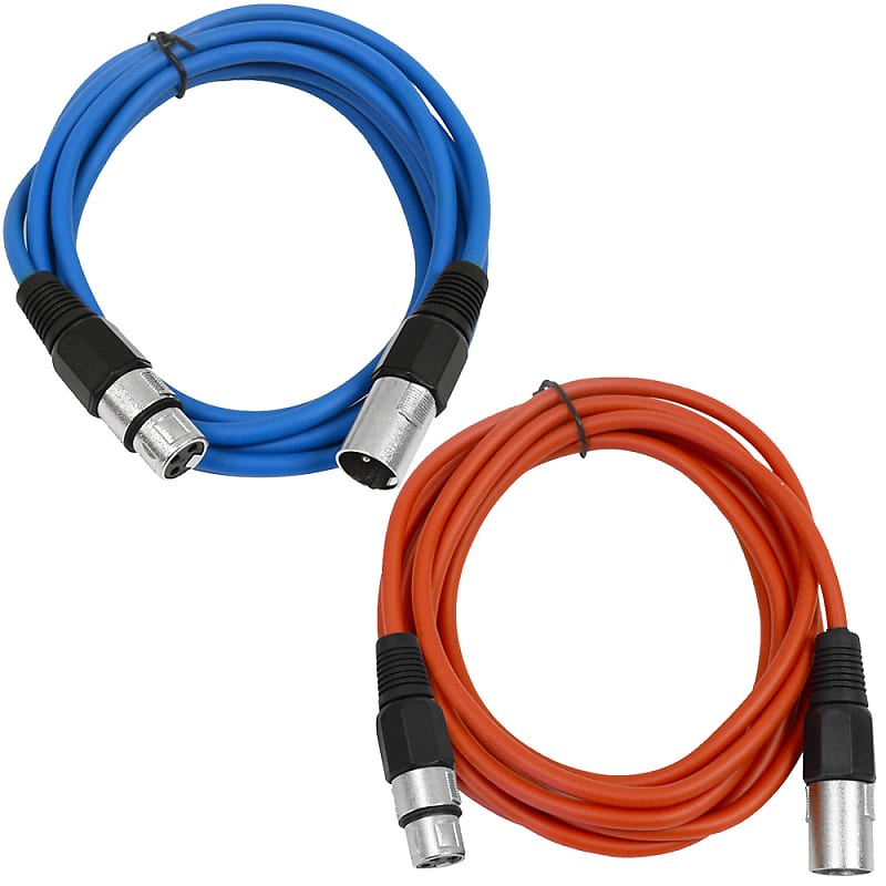 2 Pack of XLR Patch Cables 10 Feet Extension Cords Jumper - Blue and Red image 1