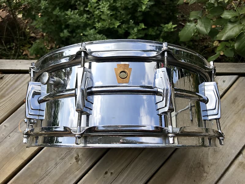 Ludwig No. 400 Super-Ludwig 5x14" Chrome Over Brass Snare Drum with Keystone Badge 1960 - 1963 image 3