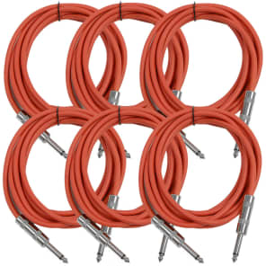 Seismic Audio SASTSX-10RED-6PK 1/4" TS Instrument/Patch Cable - 10' (6-Pack)