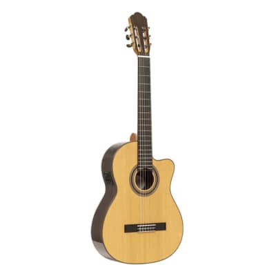 ANGEL LOPEZ Mazuelo serie electric classical guitar with solid spruce top with cutaway image 4